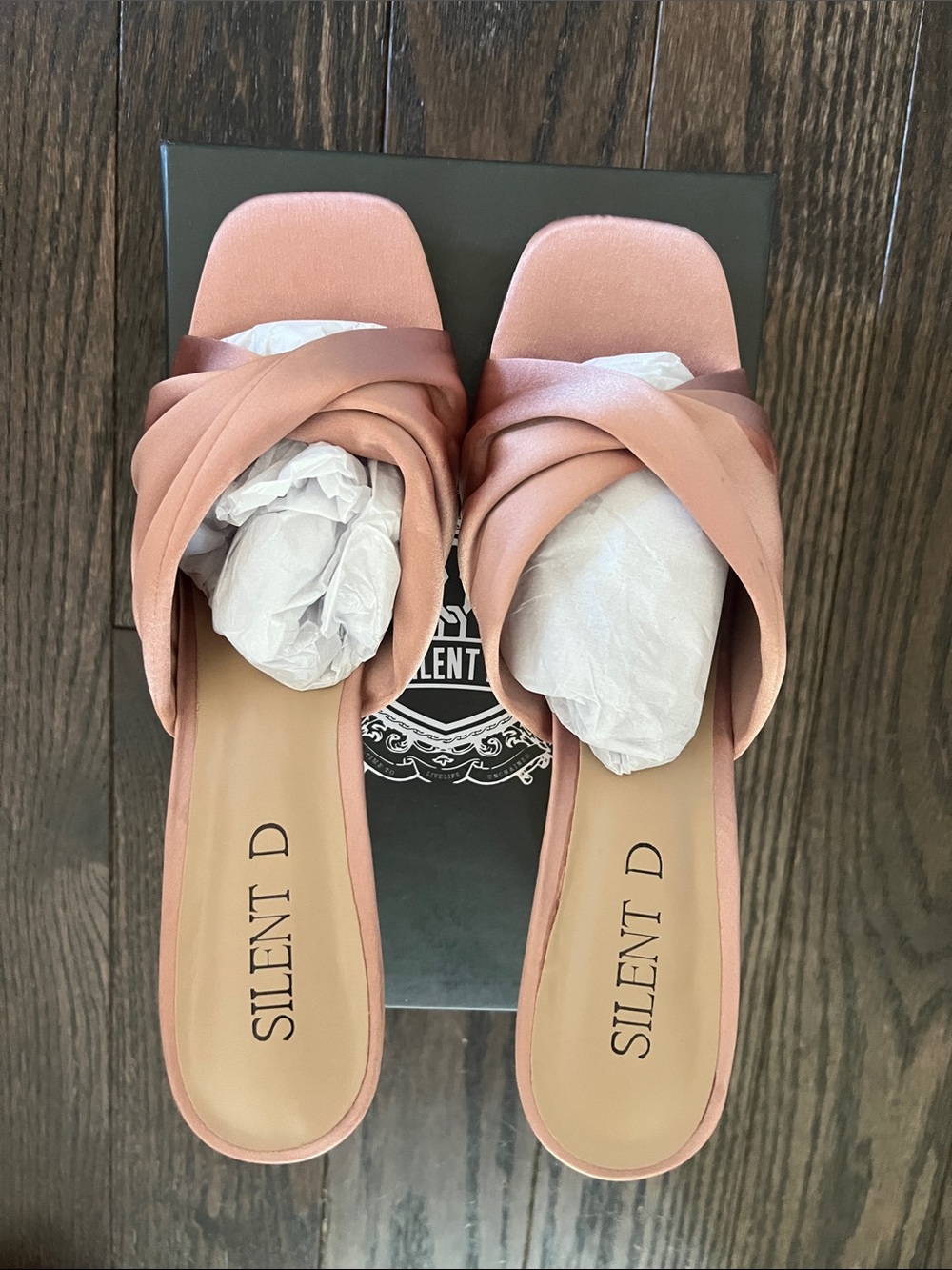 Silent D Blush Satin Twist Mules